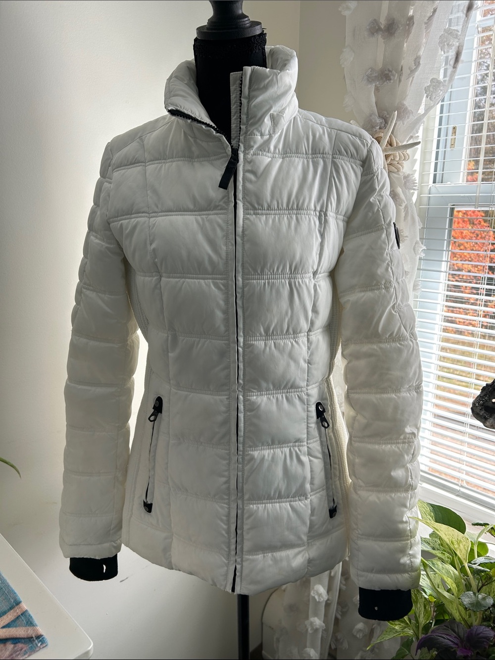 Nautica Classic White Quilted Women's Puffer Jacket with High Collar
